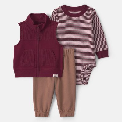 Baby Boy 3-Piece Corduroy Layering Set - Burgundy/Brown