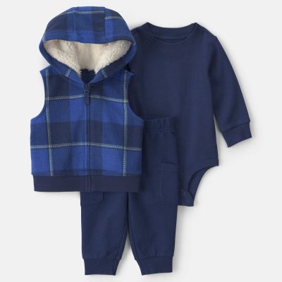 Baby Boy 3-Piece Buffalo Check Long-Sleeve Layering Set - Navy Blue