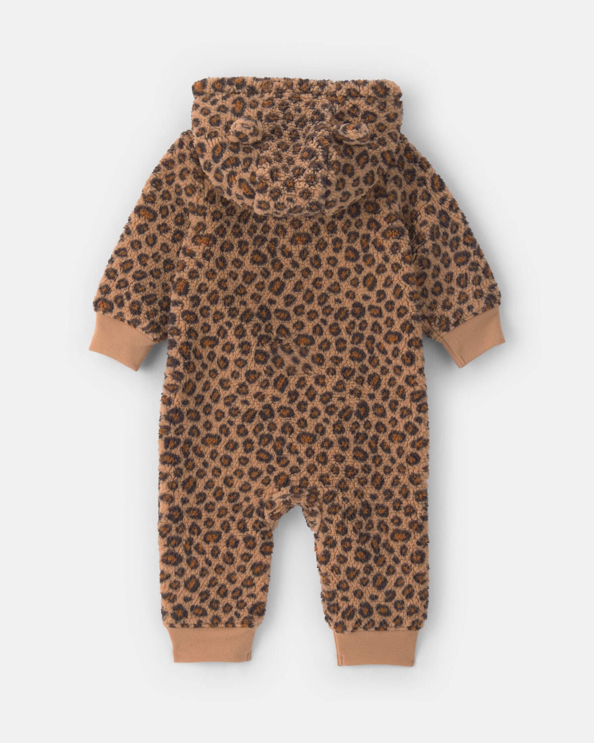 Baby Girl Leopard Teddy Fleece Long-Sleeve Jumpsuit - Brown - Image 2