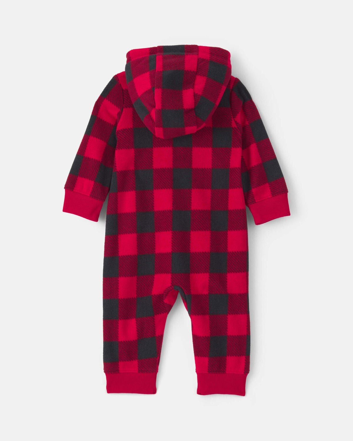 Baby Boy Buffalo Check Fleece Long-Sleeve Jumpsuit - Red/Black - Image 2