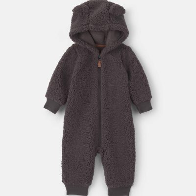 Baby Boy Dog Teddy Fleece Long-Sleeve Jumpsuit - Grey