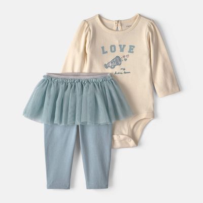 Baby Girl 2-Piece 'Love My Home Team' Long-Sleeve Bodysuit & Tulle Pant Set - Blue