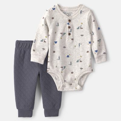 Baby Boy 2-Piece Camping Long-Sleeve Bodysuit & Pant Set - Grey