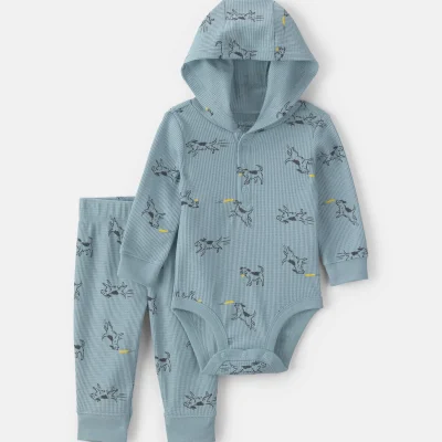 Baby Boy 2-Piece Dog Thermal Long-Sleeve Bodysuit & Pant Set - Blue