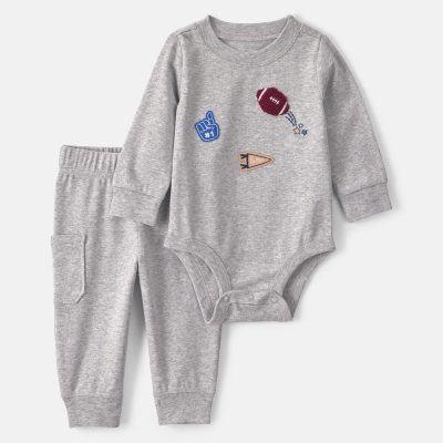 Baby Boy 2-Piece Varsity Long-Sleeve Bodysuit & Pant Set - Grey