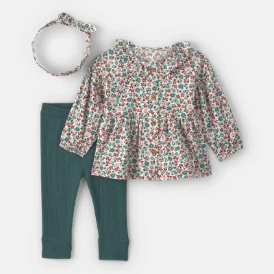 Baby Girl 3-Piece Floral Long-Sleeve Top & Pant Set