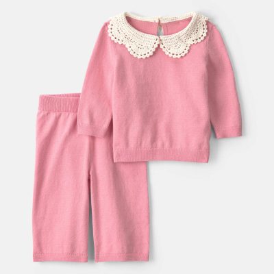 Baby Girl 2-Piece Long-Sleeve Sweater Top & Pant Set - Pink