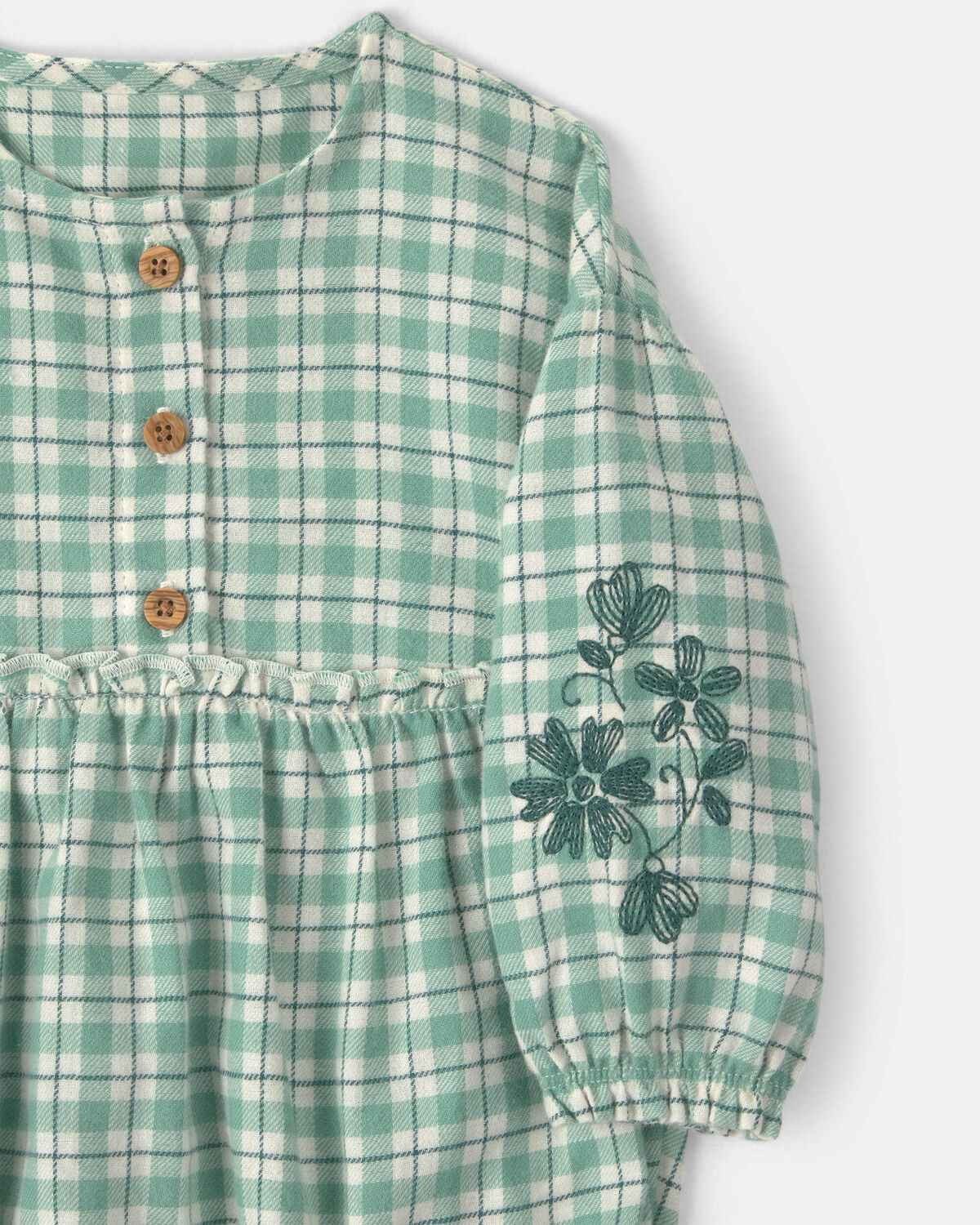 Baby Girl 3-Piece Flannel Long-Sleeve Bubble Set - Green - Image 5