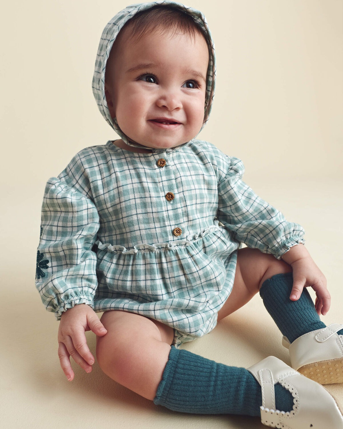Baby Girl 3-Piece Flannel Long-Sleeve Bubble Set - Green - Image 3