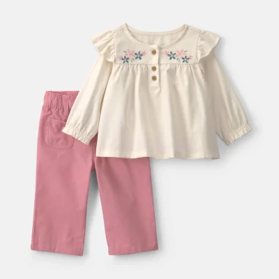 Baby Girl 2-Piece Floral Long-Sleeve Top & Pant Set - Pink/Cream