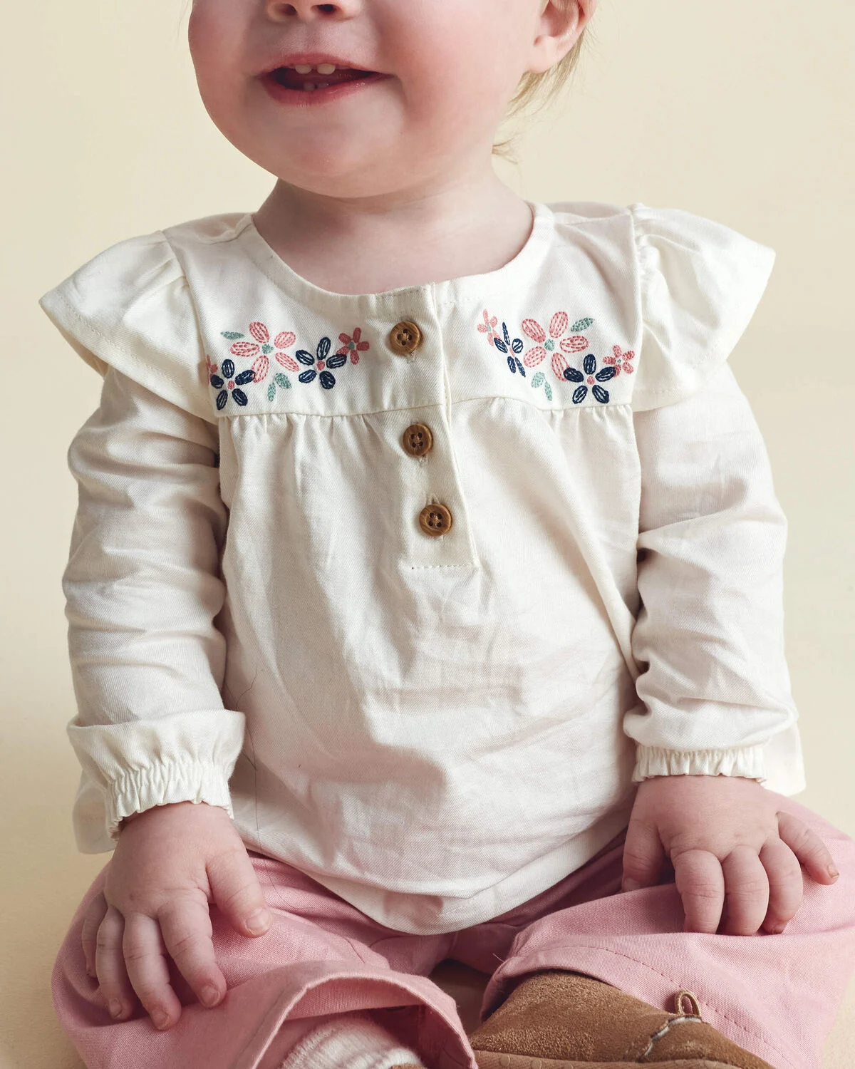 Baby Girl 2-Piece Floral Long-Sleeve Top & Pant Set - Pink/Cream - Image 3