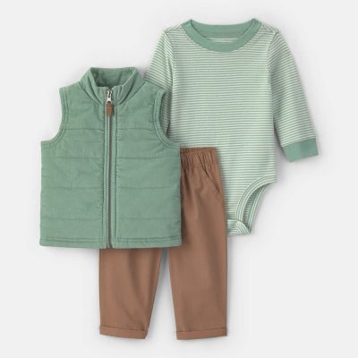 Baby Boy 3-Piece Corduroy Long-Sleeve Layering Set - Green/Brown