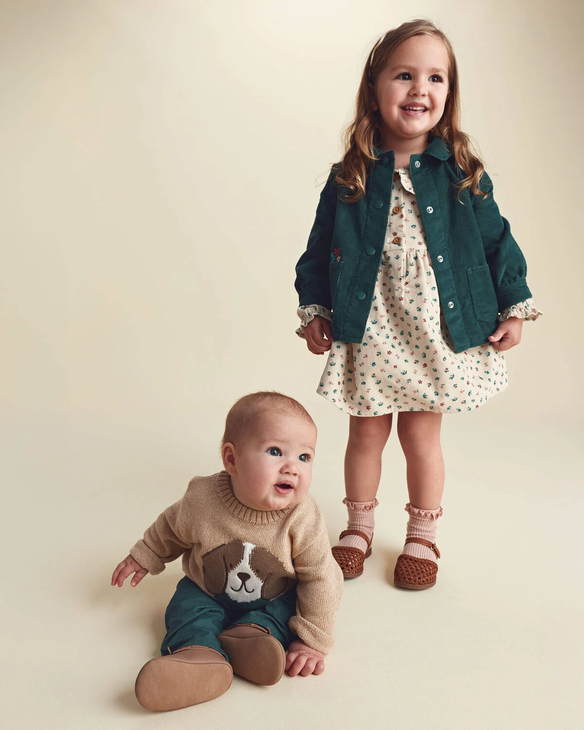 Baby Boy 2-Piece Dog Sweater Top & Pant Set - Brown/Green - Image 2