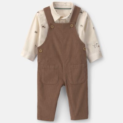Baby Boy 2-Piece Twill Long-Sleeve Overall Set - Brown