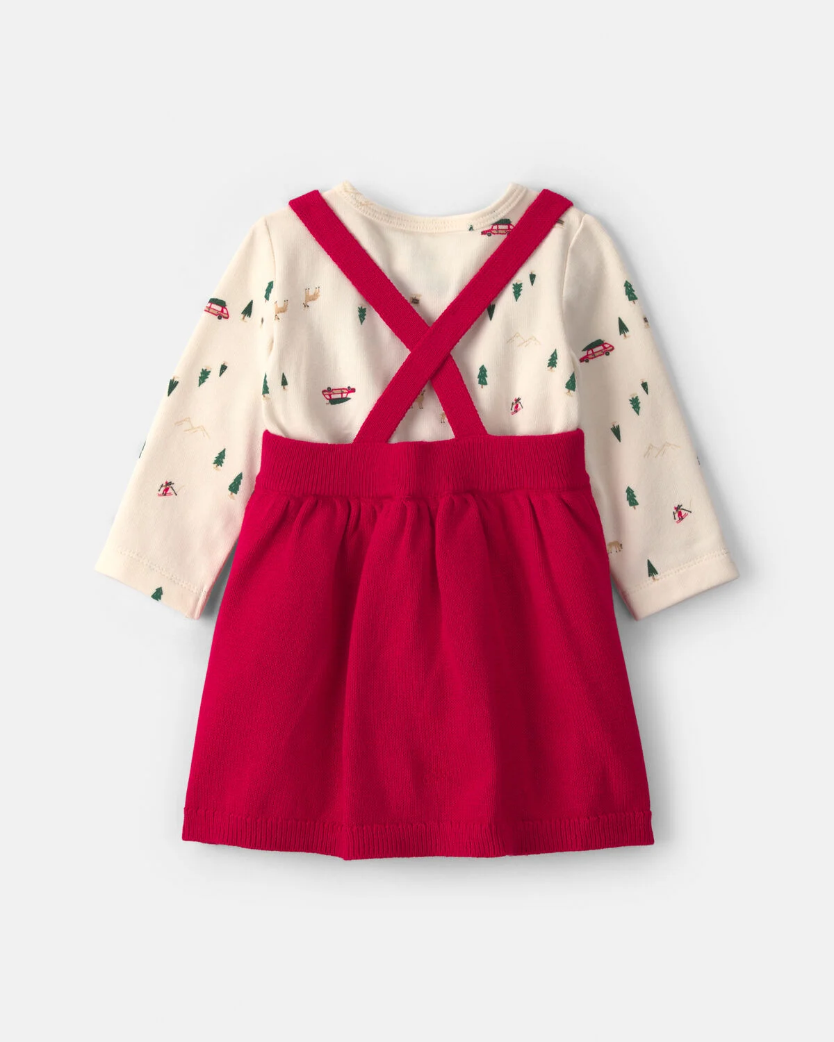 Baby Girl 3-Piece Christmas Tree Long-Sleeve Sweater Dress Set - Red/Cream - Image 2