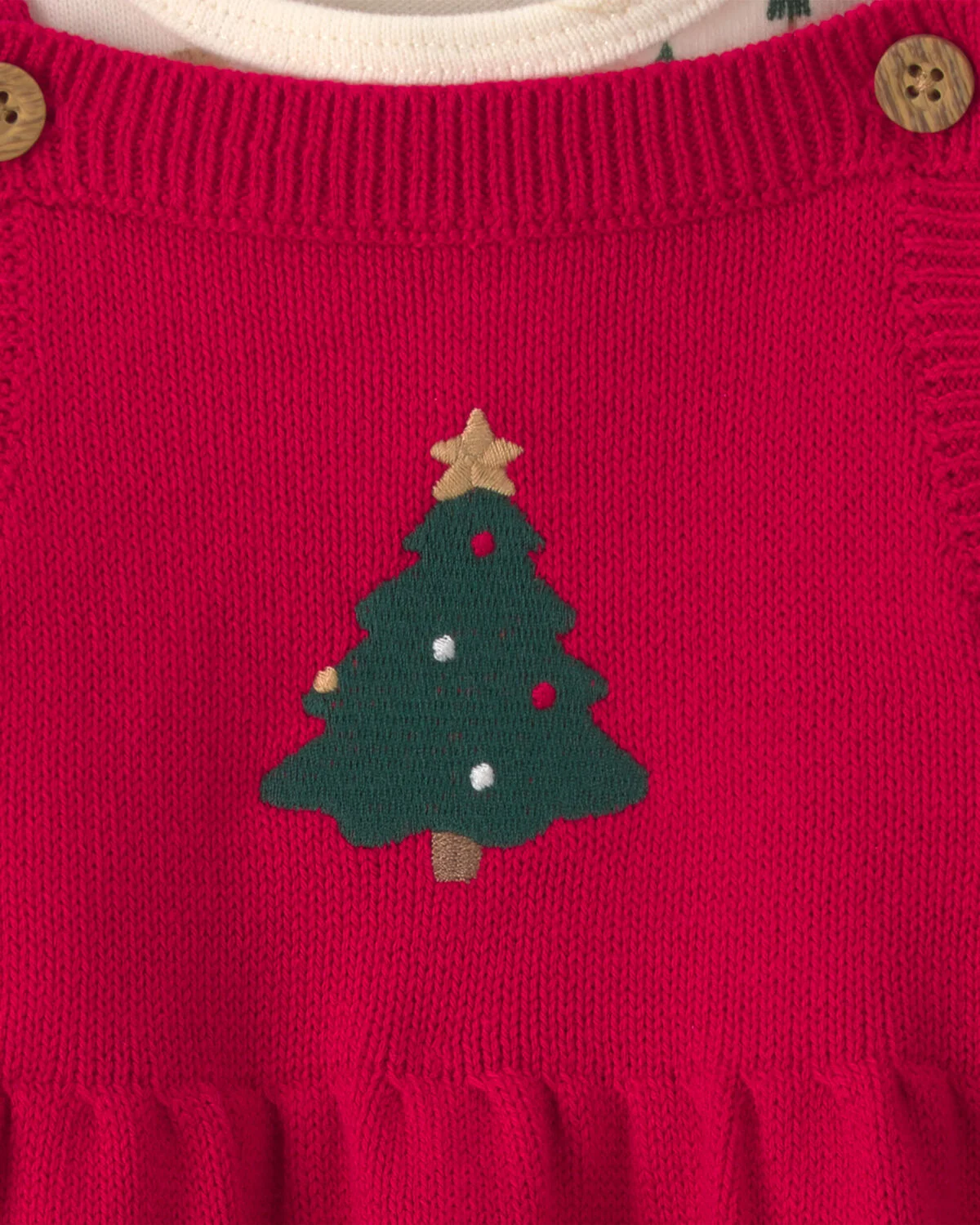 Baby Girl 3-Piece Christmas Tree Long-Sleeve Sweater Dress Set - Red/Cream - Image 4