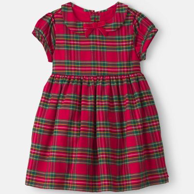 Baby Girl Holiday Plaid Short-Sleeve Dress - Red