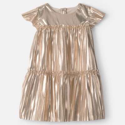 Baby Girl Metallic Crinkle Short-Sleeve Dress - Gold