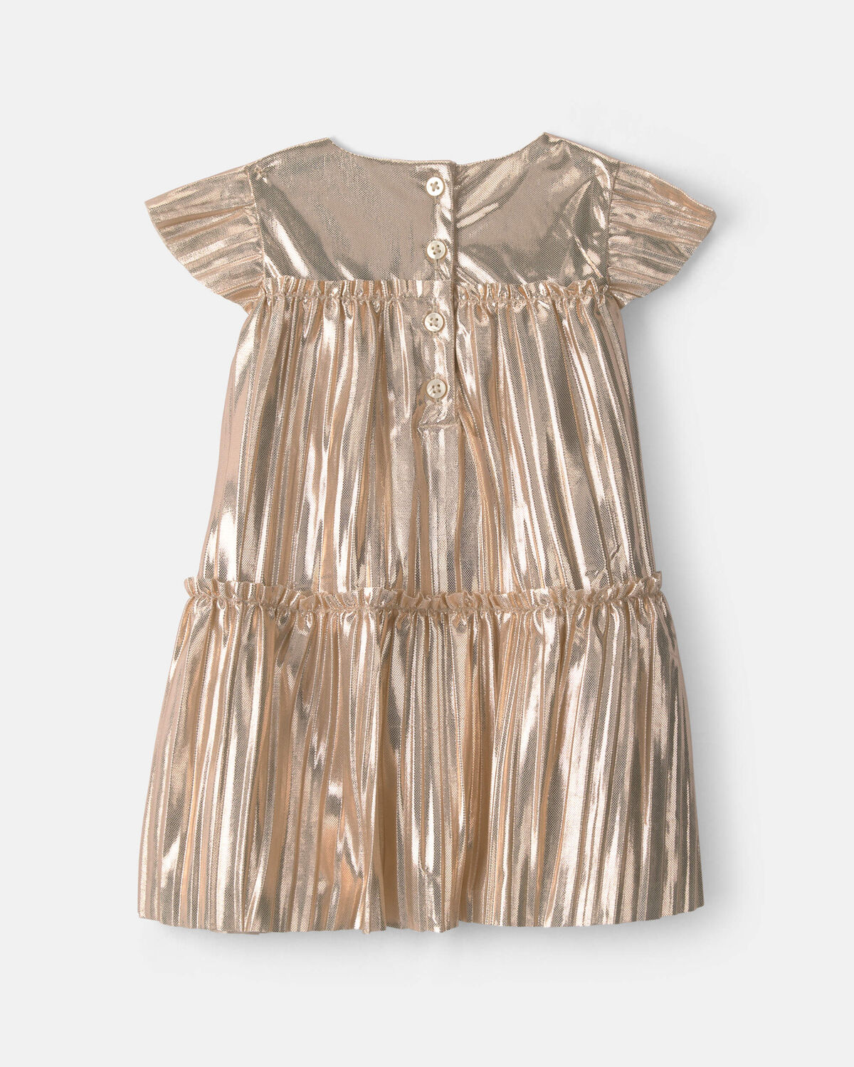Baby Girl Metallic Crinkle Short-Sleeve Dress - Gold - Image 2