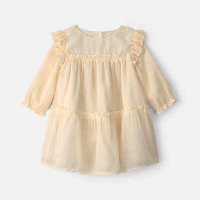 Baby Girl Shimmer Long-Sleeve Dress - Cream