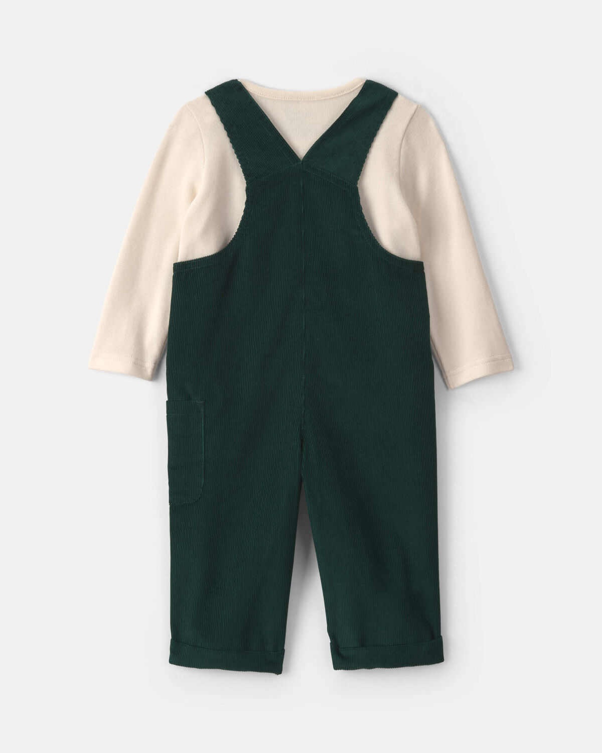 Baby Boy 2-Piece Candy Cane Corduroy Long-Sleeve Overall Set - Green/Cream - Image 2