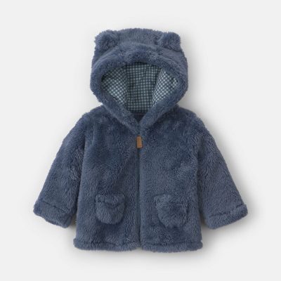 Baby Boy Bear Teddy Fleece Zip-Up Hoodie - Blue
