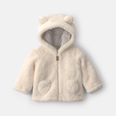 Baby Bear Teddy Fleece Zip-Up Hoodie - Cream