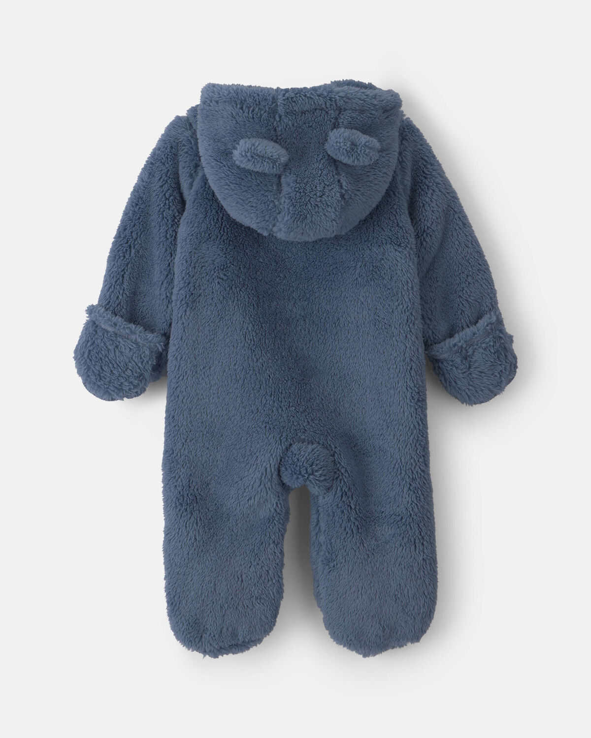 Baby Boy Bear Teddy Fleece Long-Sleeve Jumpsuit - Blue - Image 2