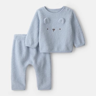 Baby Boy 2-Piece Bear Fleece Long-Sleeve Top & Pant Set - Blue