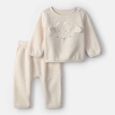 Baby 2-Piece Lamb Fleece Long-Sleeve Top & Pant Set - Cream
