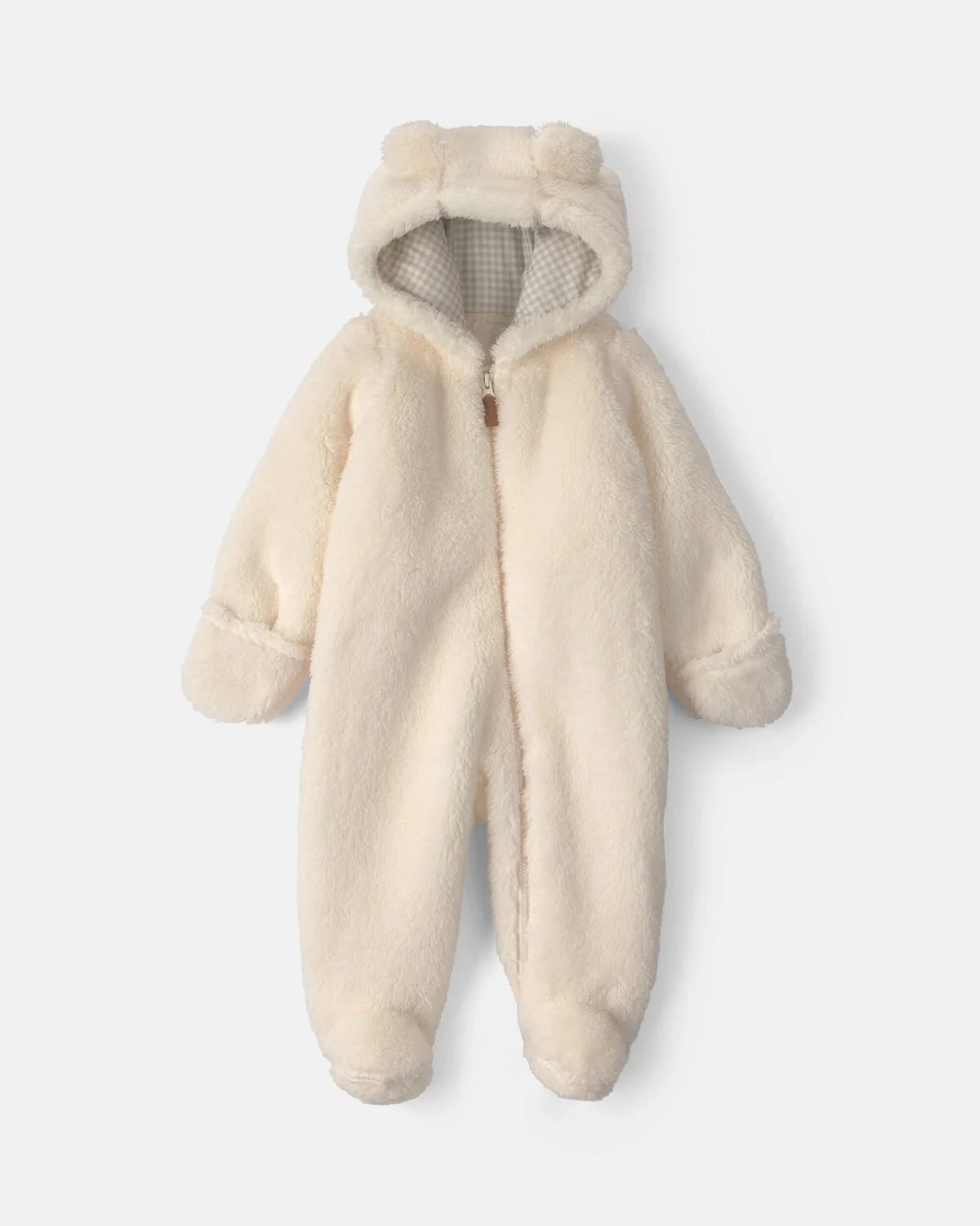 Baby Bear Teddy Fleece Long-Sleeve Jumpsuit - Cream