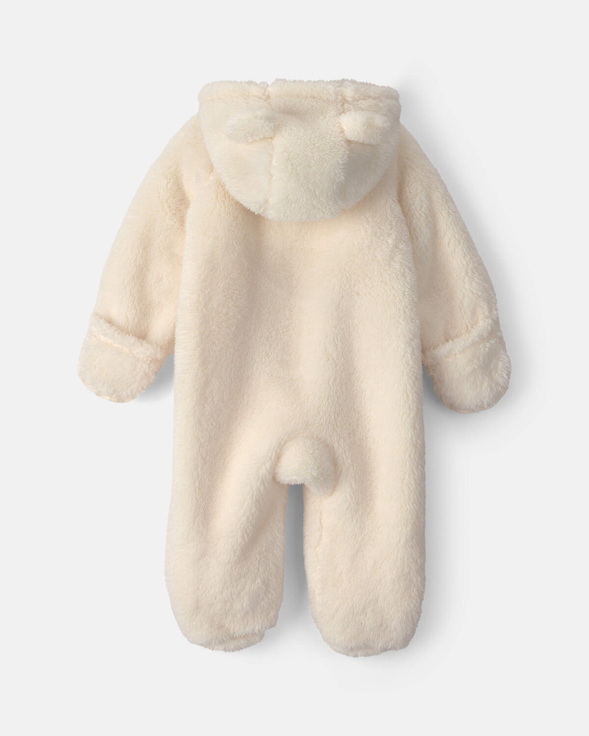 Baby Bear Teddy Fleece Long-Sleeve Jumpsuit - Cream - Image 2