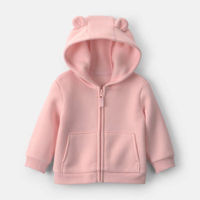 Baby Girl Bear Fleece Zip-Up Hoodie - Pink