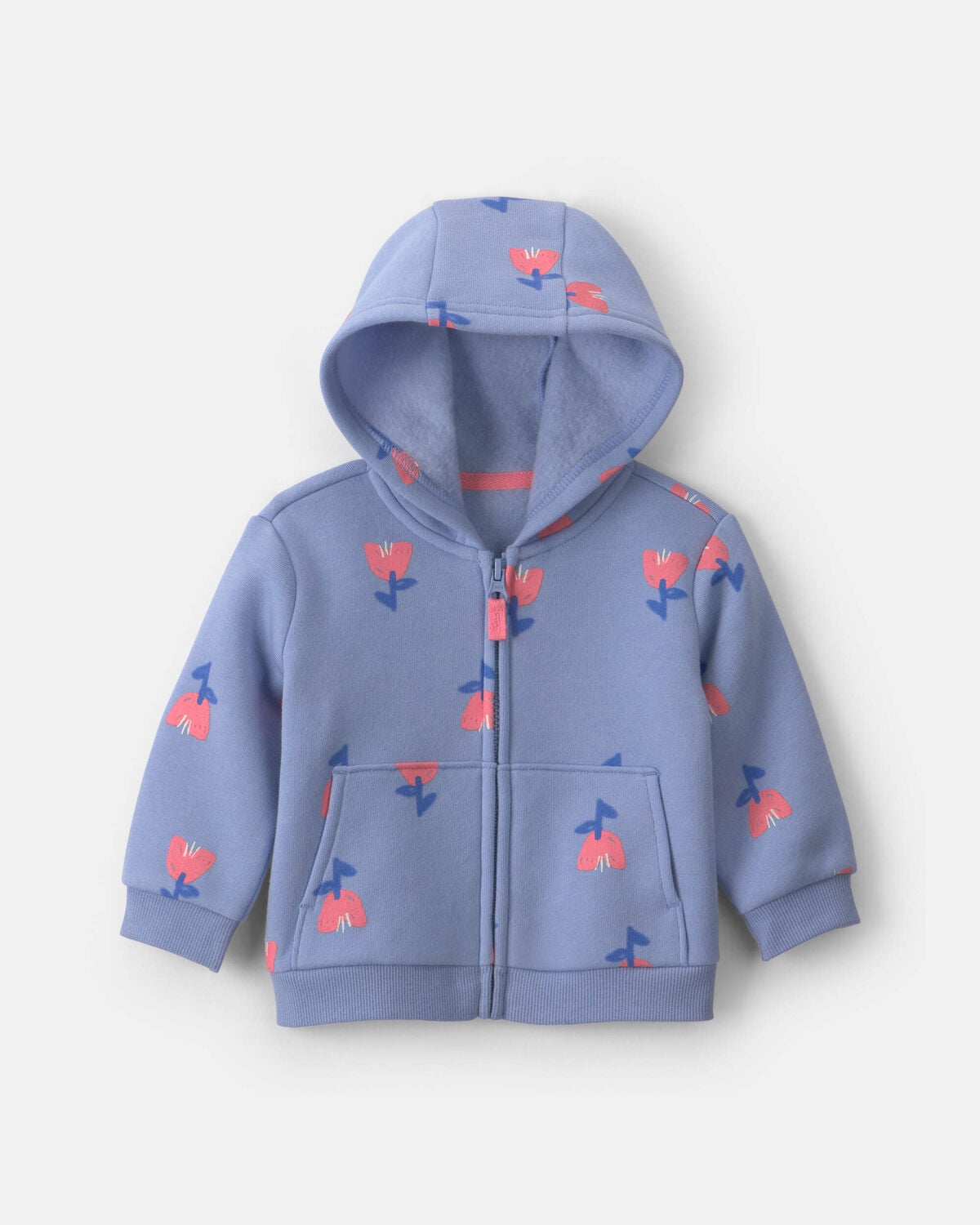 Baby Girl Floral Fleece Zip-Up Hoodie - Blue