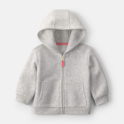 Baby Girl Fleece Zip-Up Hoodie - Grey