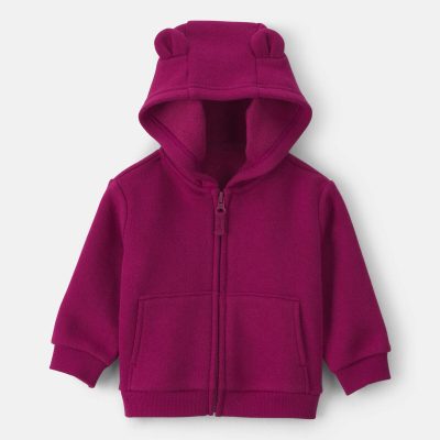 Baby Girl Bear Fleece Zip-Up Hoodie - Maroon