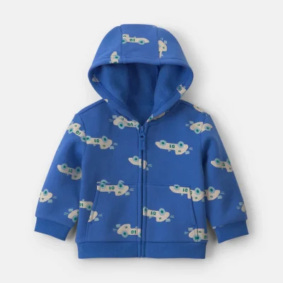 Baby Boy Racecar Fleece Zip-Up Hoodie - Blue