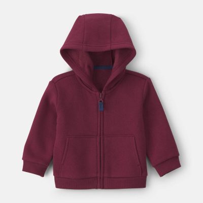 Baby Boy Fleece Zip-Up Hoodie - Burgundy