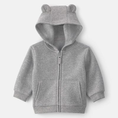 Baby Boy Bear Fleece Zip-Up Hoodie - Grey
