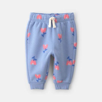 Baby Girl Floral Fleece Pants - Blue