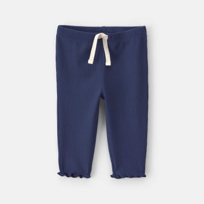 Baby Girl Pull-On Ribbed Leggings - Navy Blue