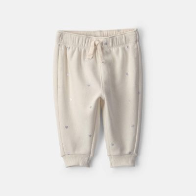 Baby Girl Metallic Heart Fleece Pants - Cream