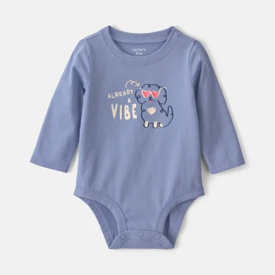 Baby Girl 'Already A Vibe' Dog Long-Sleeve Graphic Bodysuit - Blue
