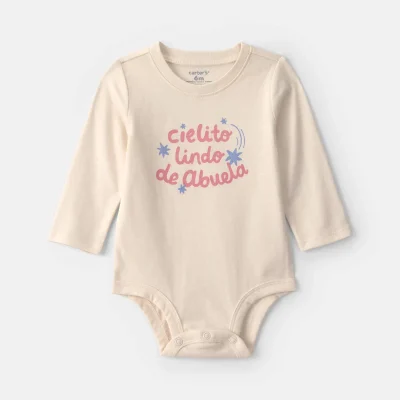 Baby Girl 'Cielito Lindo De Abuela' Long-Sleeve Graphic Bodysuit - Cream