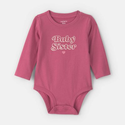Baby Girl 'Baby Sister' Long-Sleeve Graphic Bodysuit - Pink