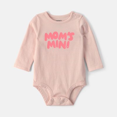 Baby Girl 'Mom's Mini' Long-Sleeve Graphic Bodysuit - Pink