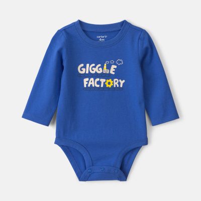 Baby Boy 'Giggle Factory' Long-Sleeve Graphic Bodysuit - Blue