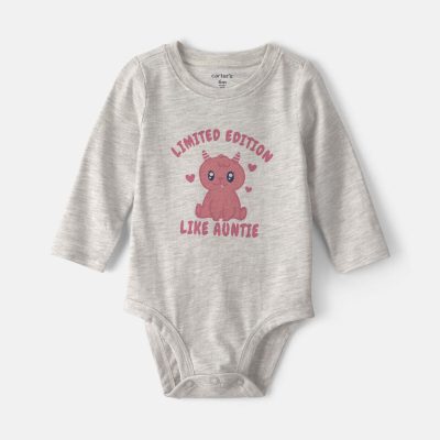 Baby Girl 'Limited Edition Like Auntie' Long-Sleeve Graphic Bodysuit - Grey