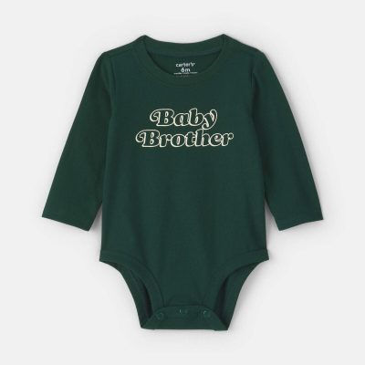 Baby Boy 'Baby Brother' Long-Sleeve Graphic Bodysuit - Green