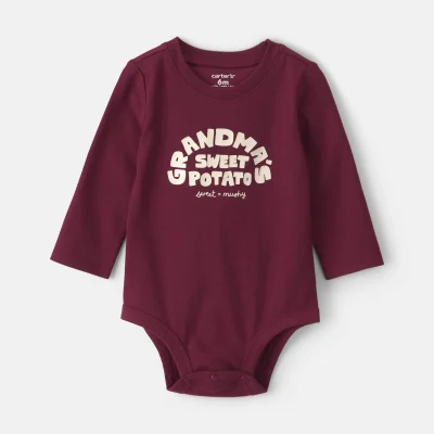 Baby 'Grandma's Sweet Potato' Long-Sleeve Graphic Bodysuit - Maroon